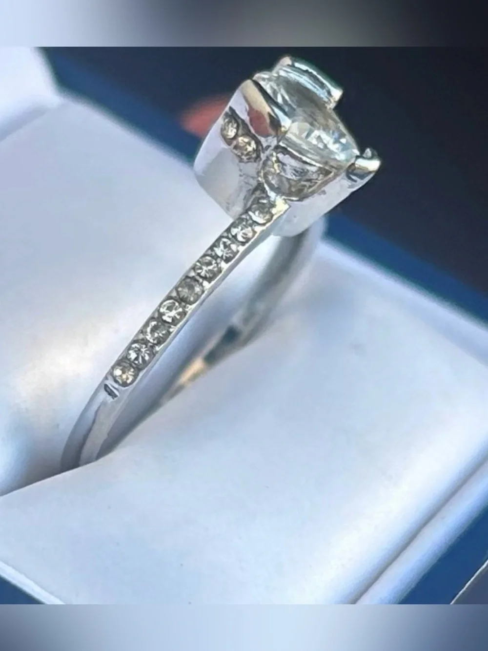 Faux Diamond Pear Cut Teardrop Ring Size 8 Silver Tone Pave Rhinestone Band